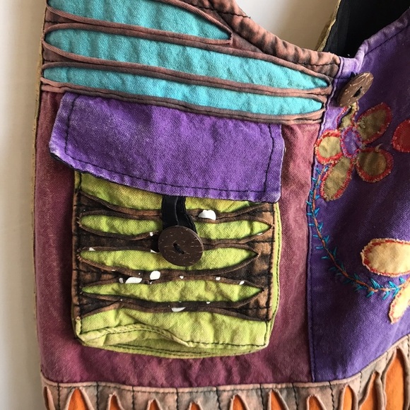 Boho style fabric crossbody bag with retro vibe - Picture 3 of 11